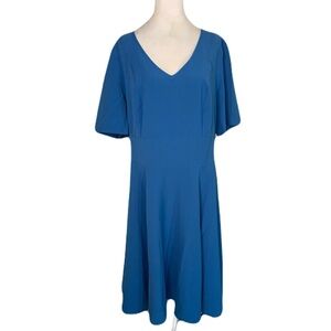 NWT Lane Bryant Women’s Plus Size 18 Blue Short Sleeve V Neck Midi Dress Career